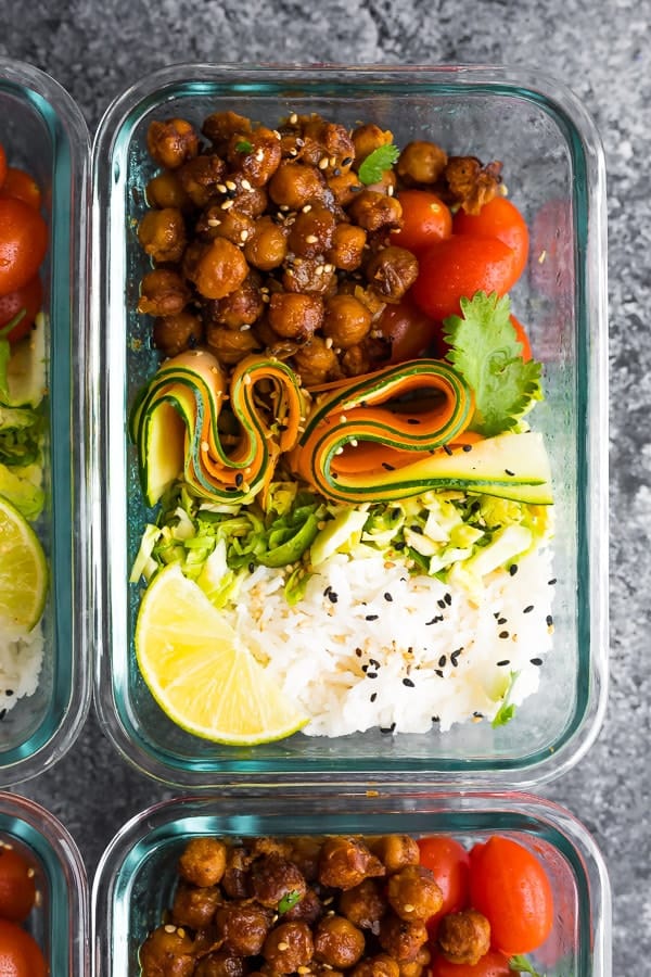 Korean BBQ Chickpea Bento Bowls - Sweet Peas and Saffron