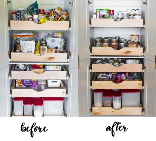 before and after how to organize a pantry