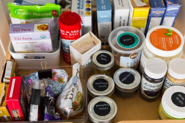 variety of jars and spices in pantry