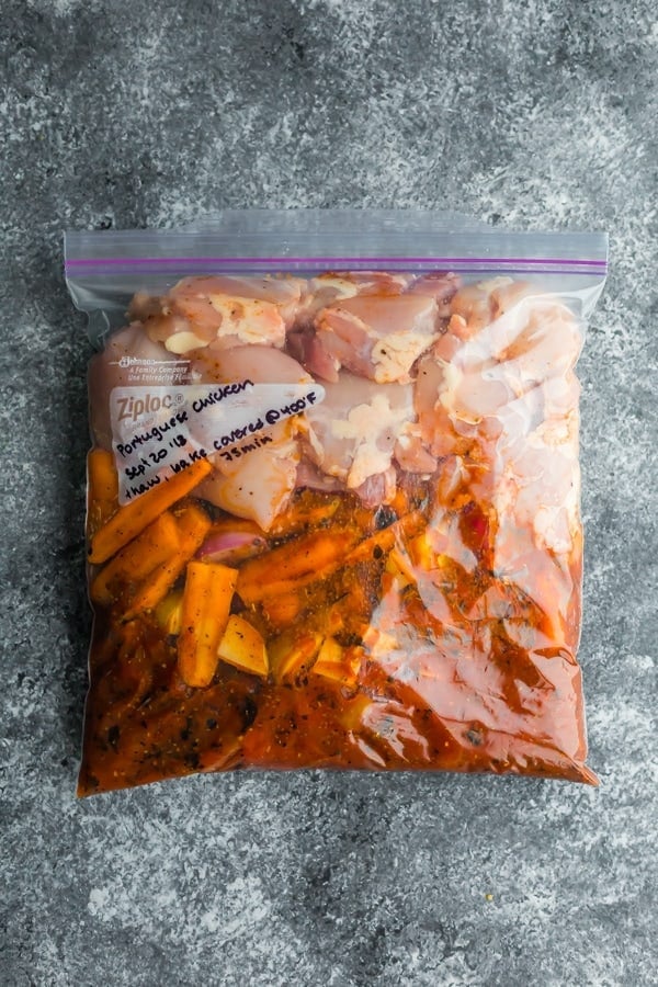 freezer casserole ingredients in a freezer bag