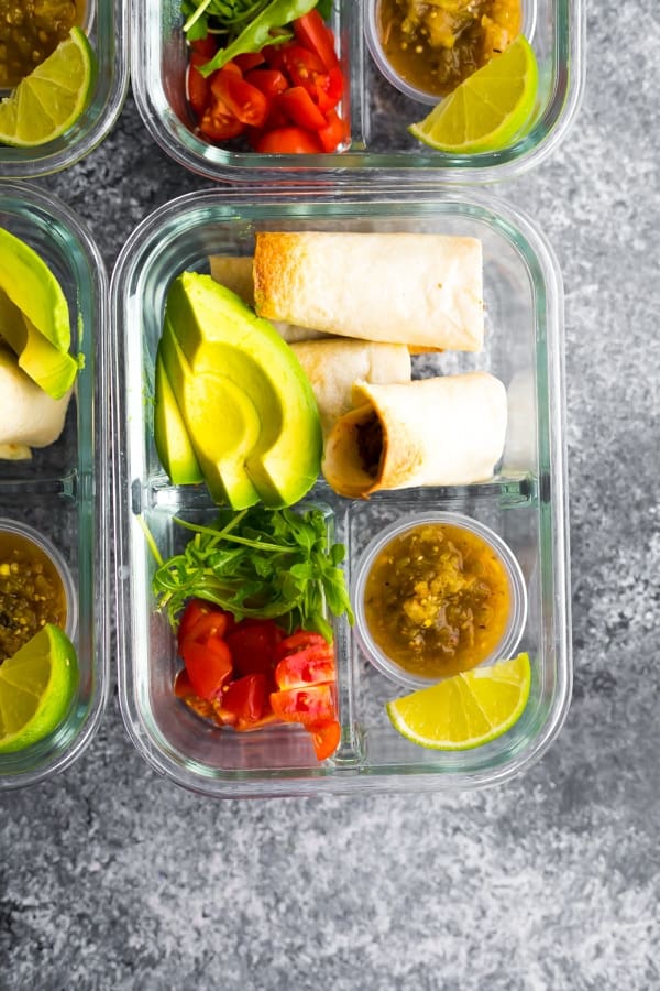 baked beef taquitos in meal prep container