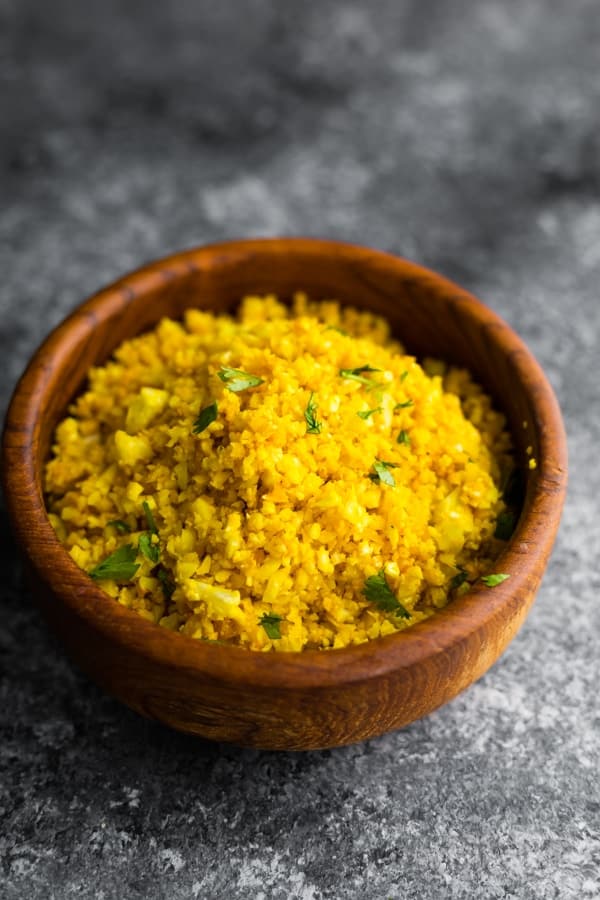 Golden Turmeric Cauliflower Rice Sweet Peas and Saffron