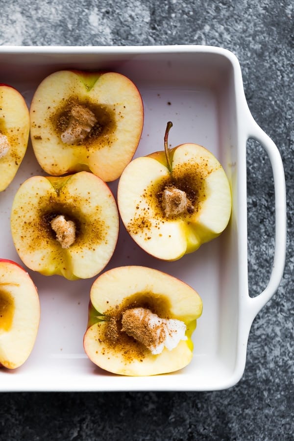 overhead shot of baked cinnamon apples