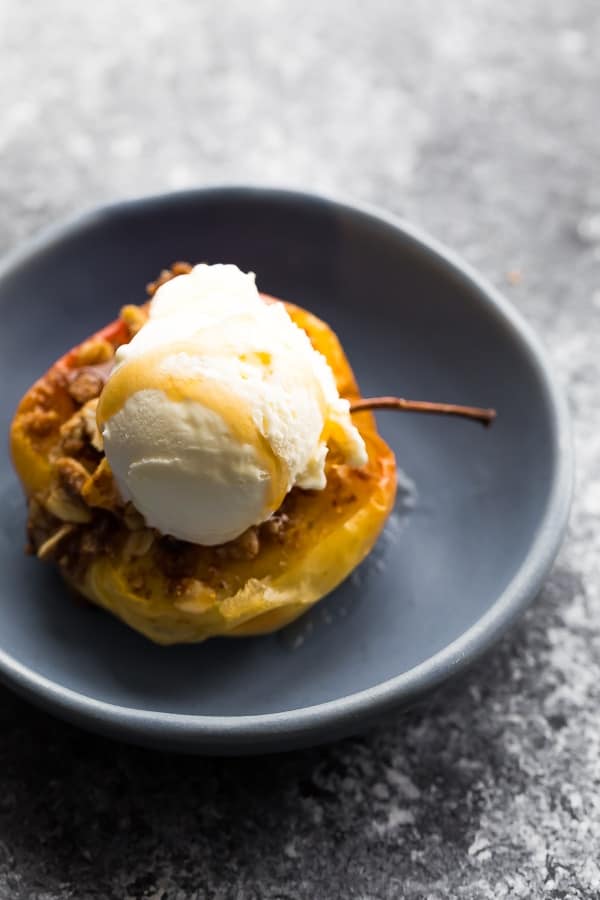 healthy baked apples with scoop of ice cream on top