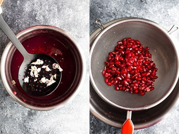 overhead shot of a collage image of pomegranate seeds