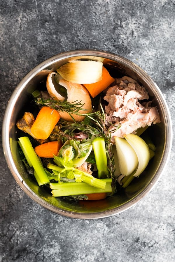 ingredients for the turkey bone broth recipe in Instant Pot