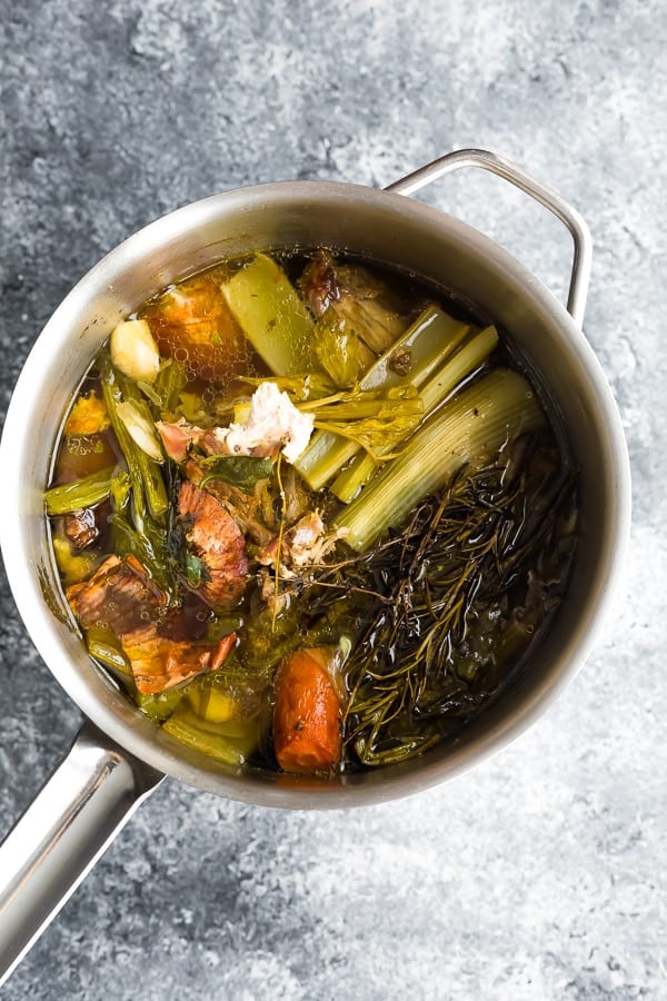 how to make turkey stock- pot of turkey stock after simmering