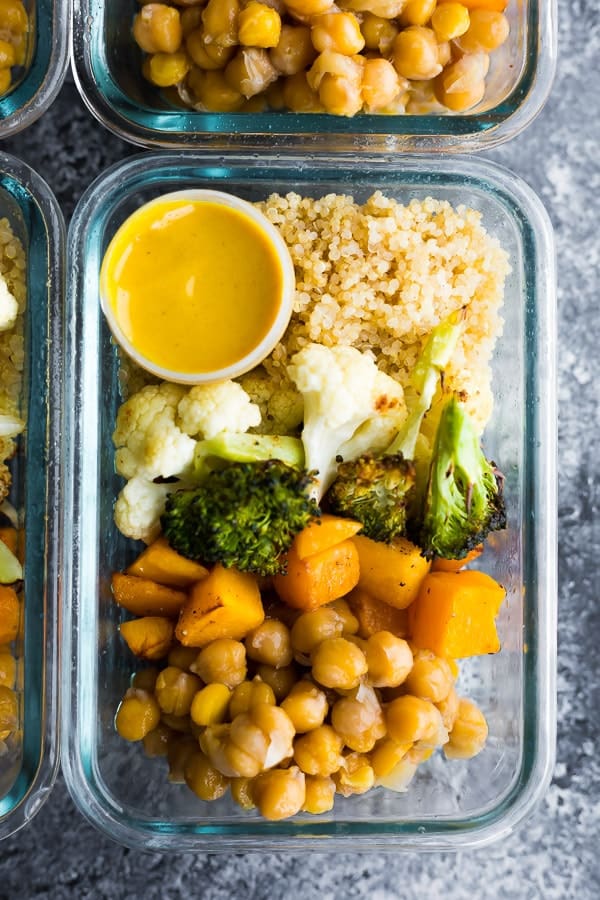 Vegan Roasted Vegetable Meal Prep in meal prep container