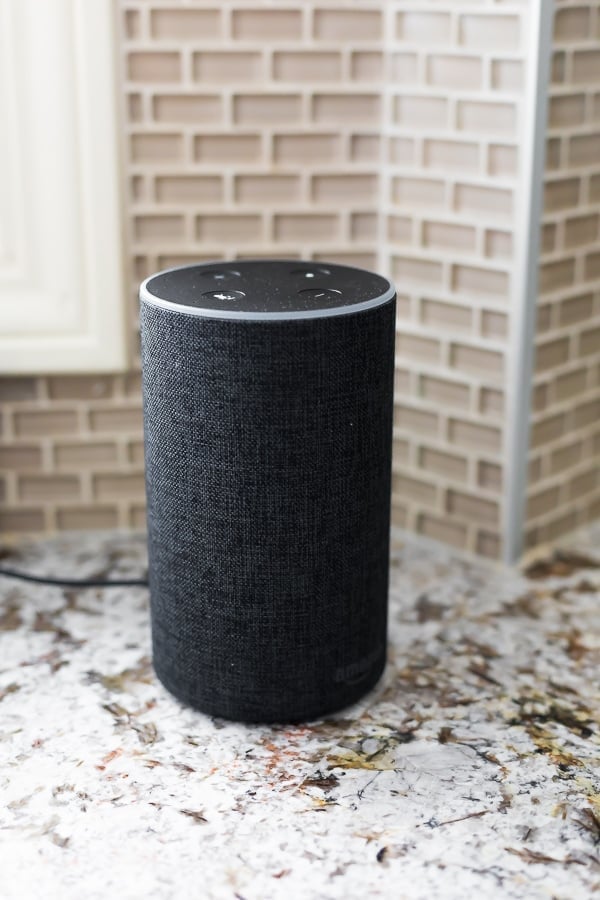 how to use alexa in the kitchen; picture of amazon echo on kitchen counter