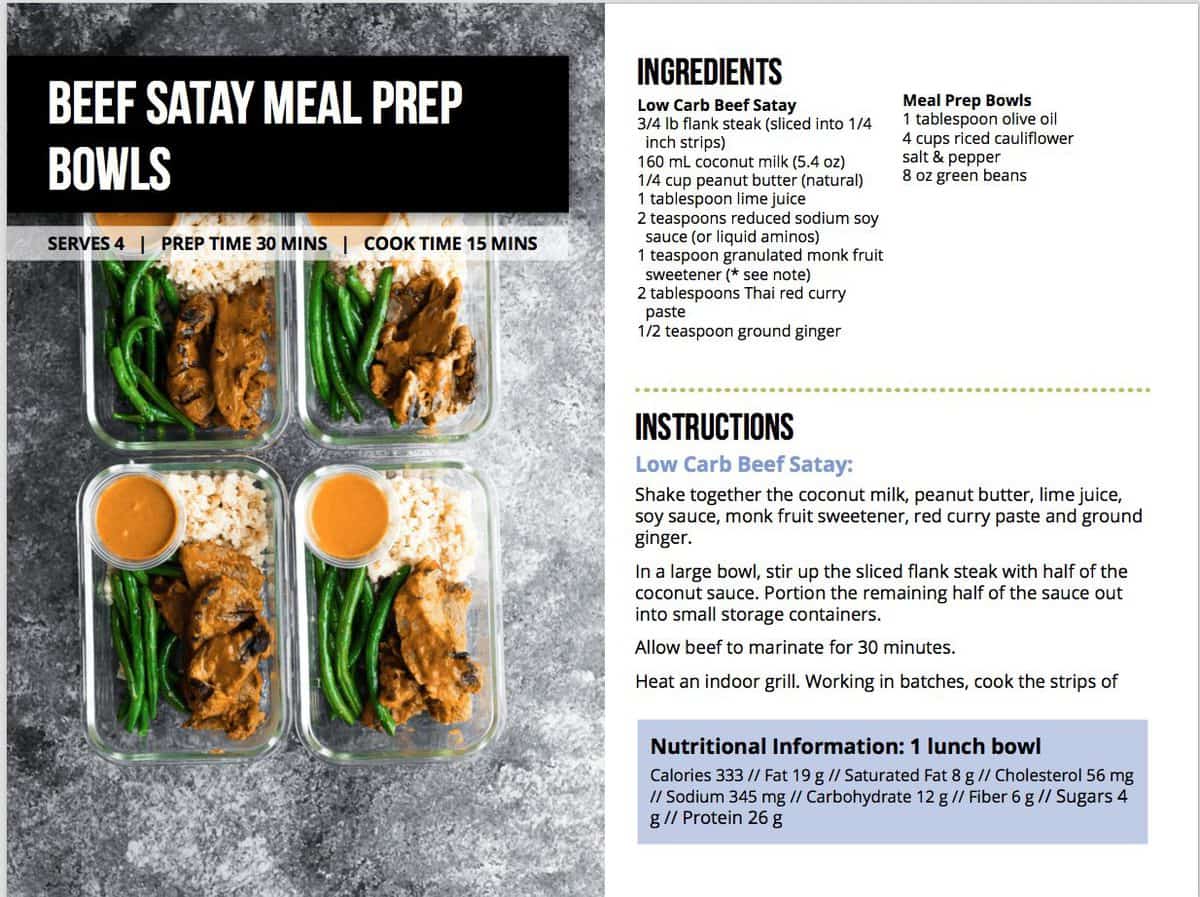 Screenshot from the low carb meal prep ebook