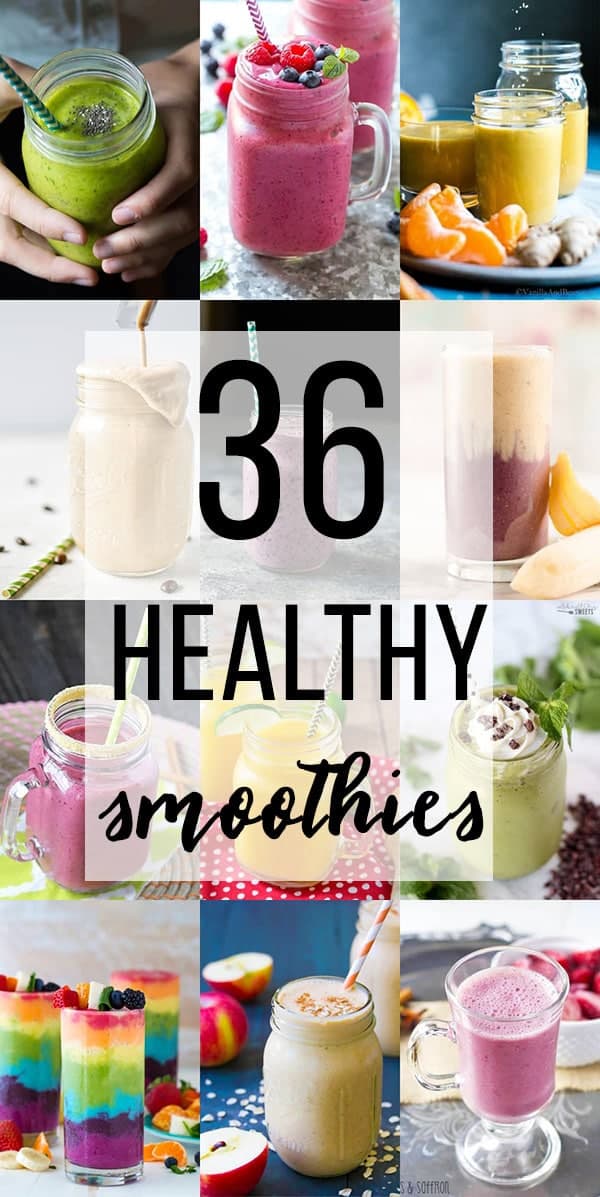 collage image of healthy smoothies with text
