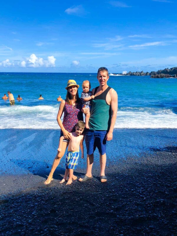 Denise and her family on the beach in Maui