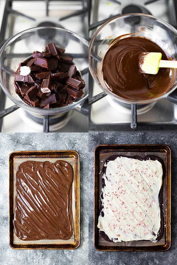 collage image showing how to make peppermint bark