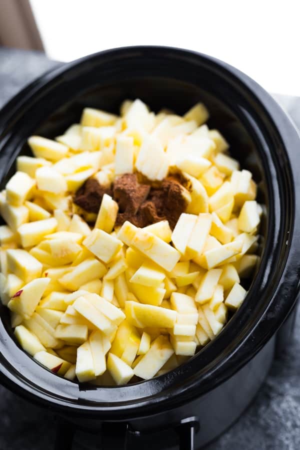 crockpot apple butter in slow cooker before cooking