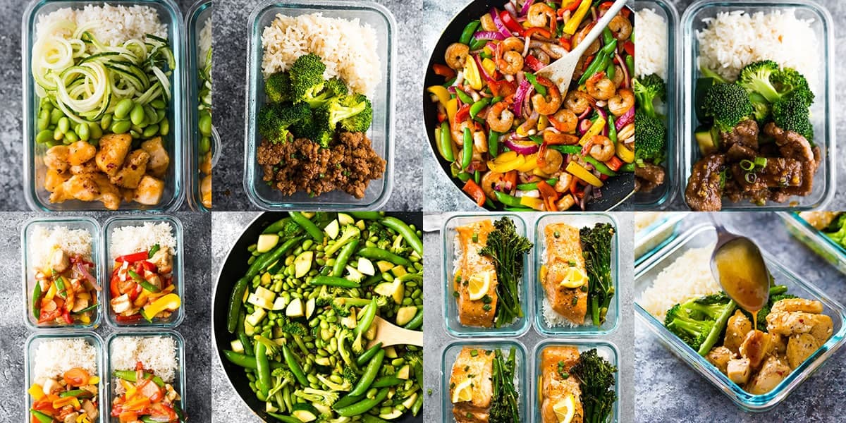collage image of four stir fry options