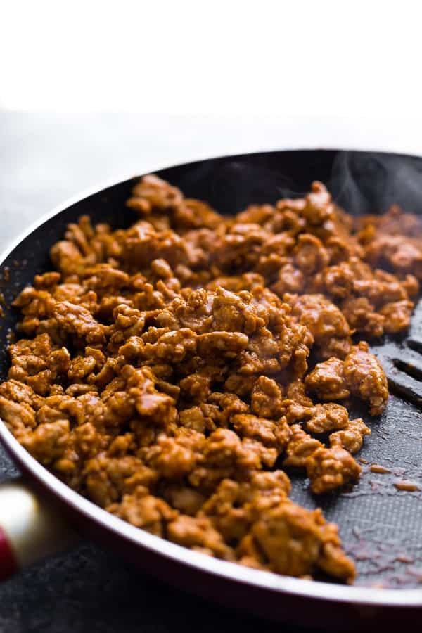 cooking taco meat in frying pan