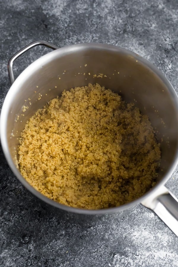 how long to cook quinoa- quinoa in pot after cooking 15 minutes and resting 10 minutes