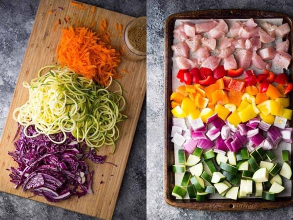 collage image with chopped veggies