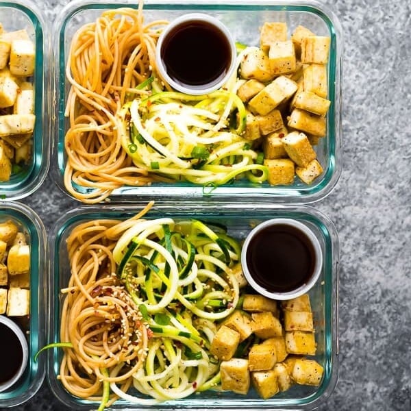 Cold Sesame Noodle Meal Prep Bowls (Vegan) - Sweet Peas and Saffron