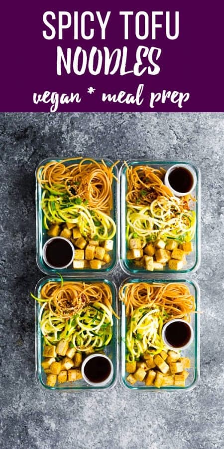 spicy tofu noodle meal prep bowls (vegan)
