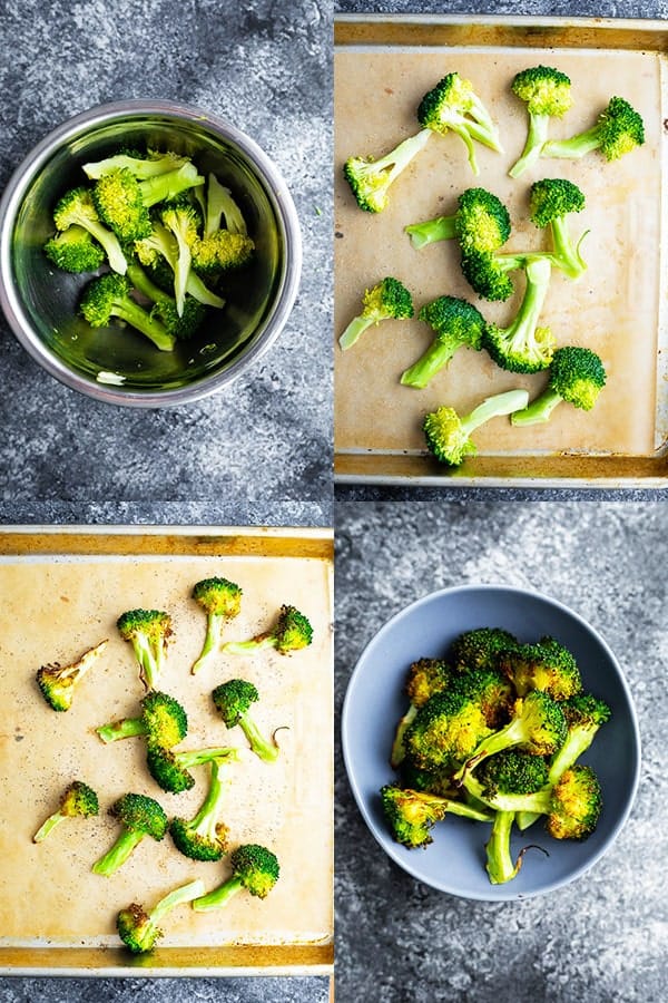 collage image showing how to cook broccoli in the oven