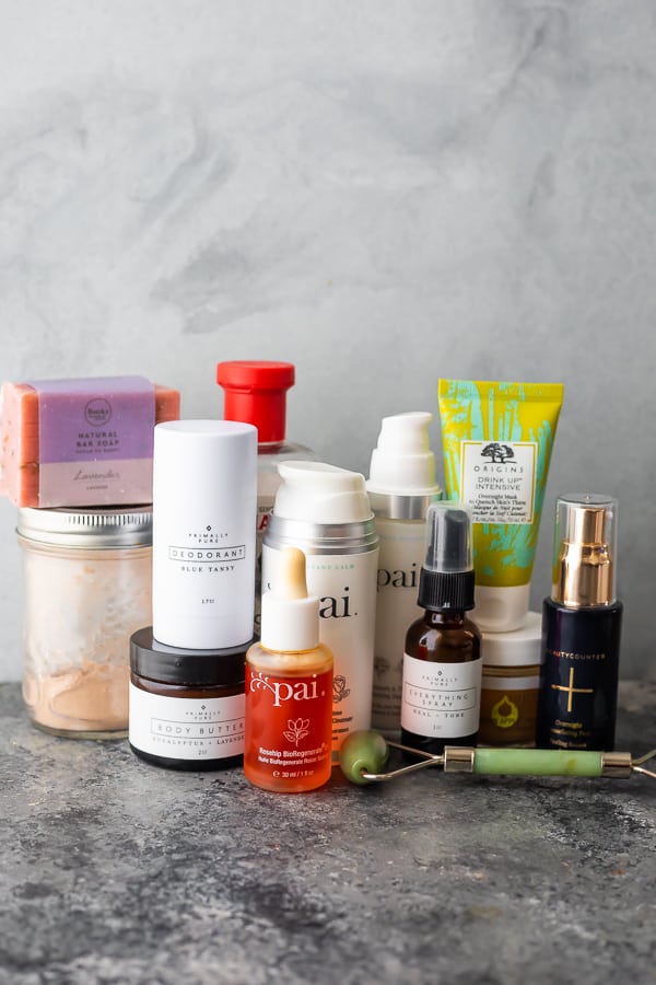 showing the non-toxic skincare products I use