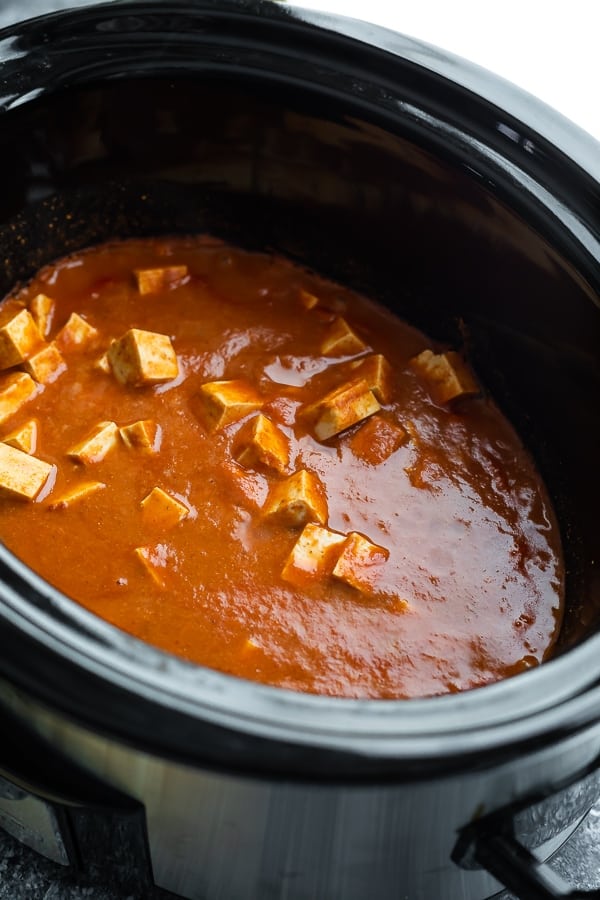tikka masala in slow cooker before adding the vegetables