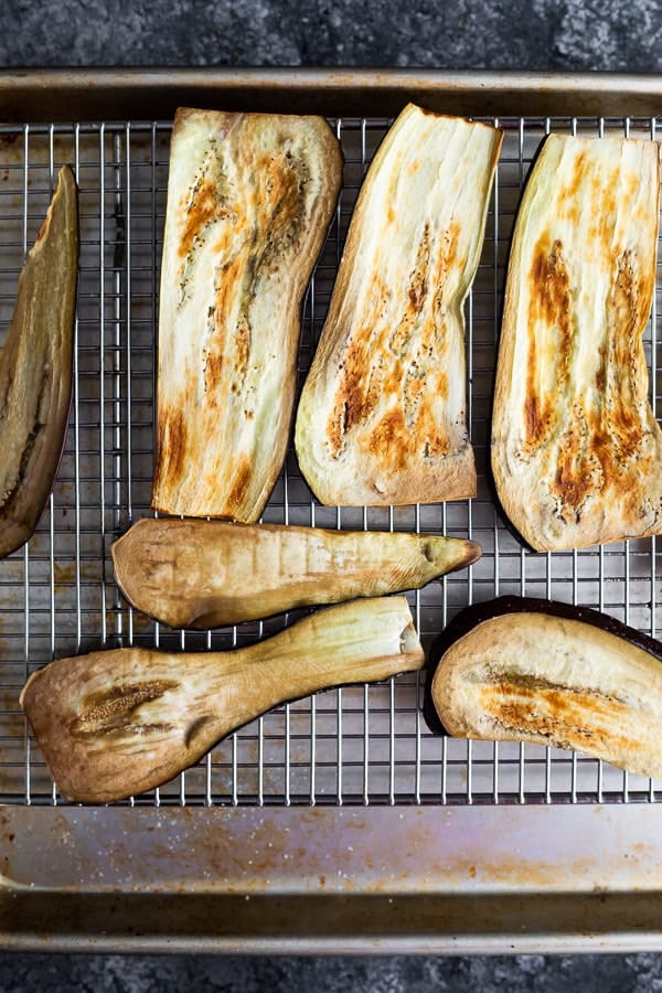 preparing the eggplant 'noodles' by broiling for the eggplant lasagna recipe