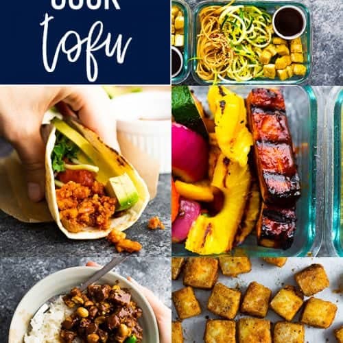 collage image of multiple recipes using tofu