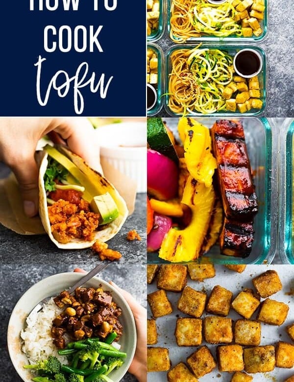 collage image of multiple recipes using tofu