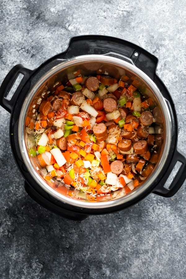 cajun rice and sausage in instant pot before cooking