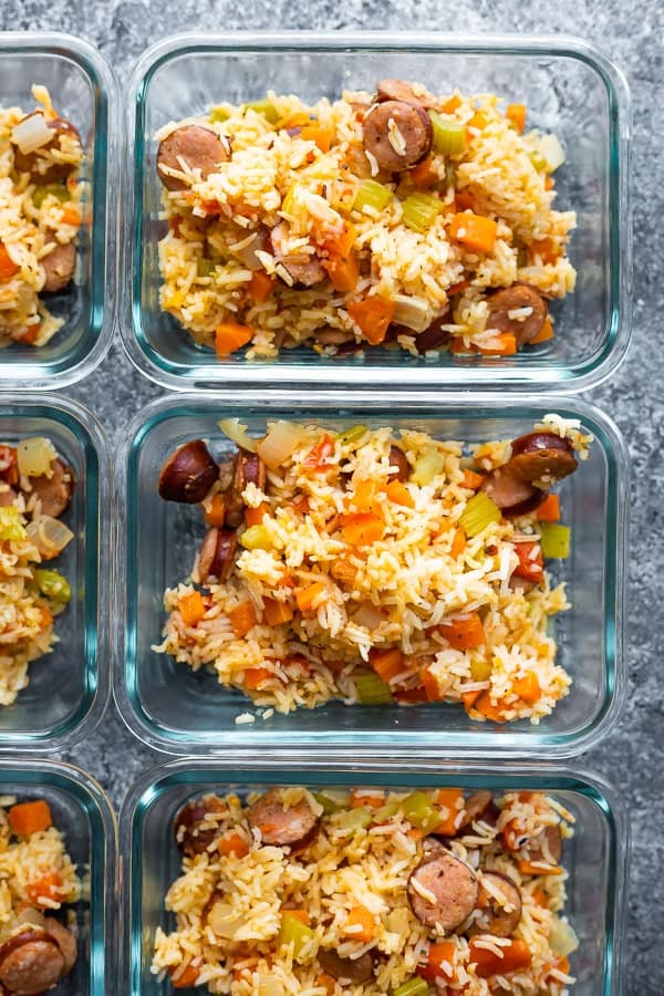 meal prep cajun rice in meal prep containers