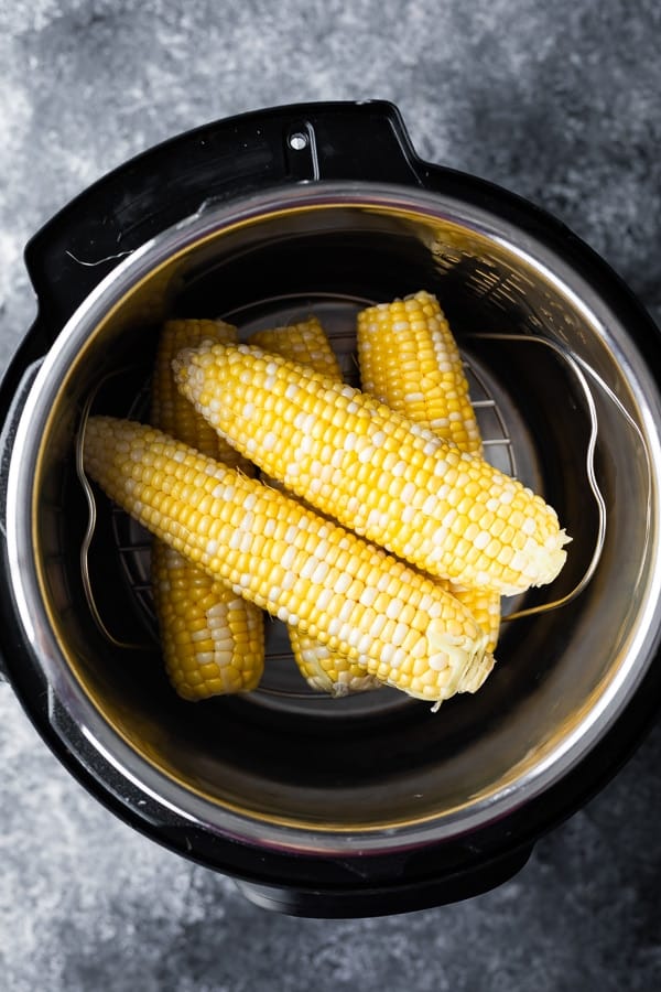 overhead view of corn on the cob in the instant pot