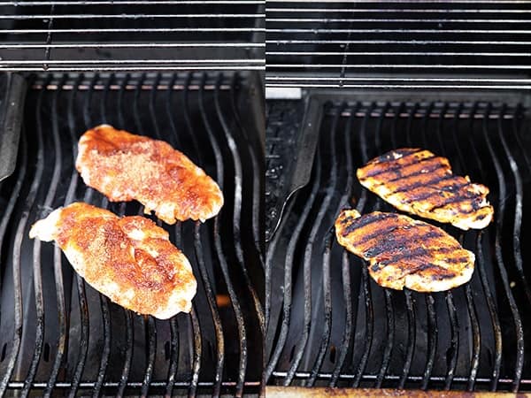 collage image showing how to cook grilled chicken breast on the grill