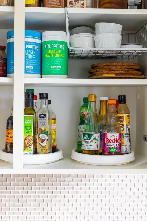 5 Kitchen Organization Tips- turntables in cupboard