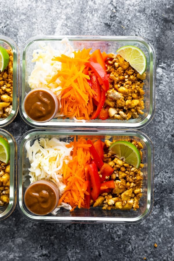 Vegan Spring Roll Bowl Meal Prep in meal prep containers