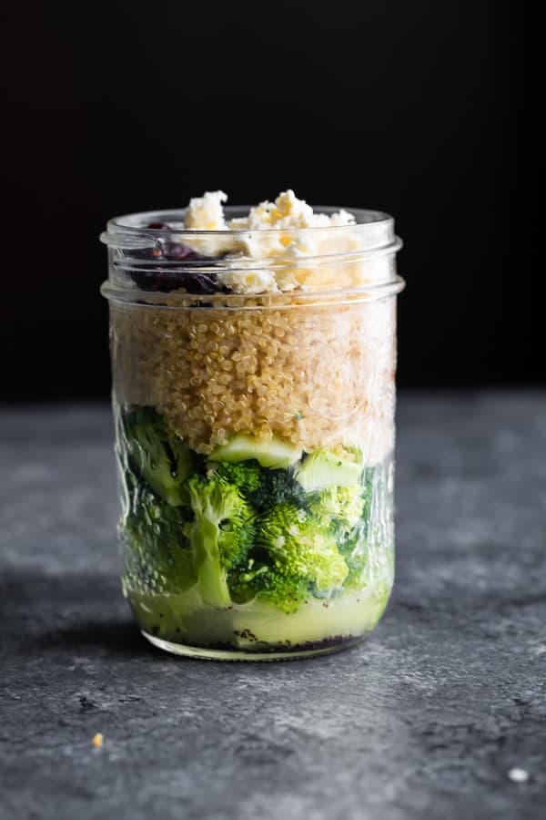 broccoli cranberry salad in mason jar for meal prep