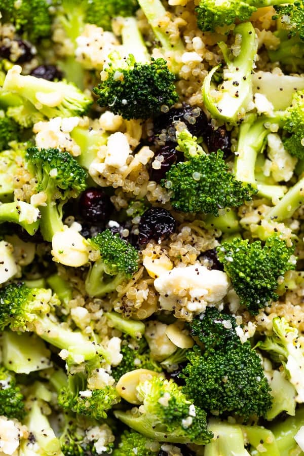 close up shot of the cold broccoli salad