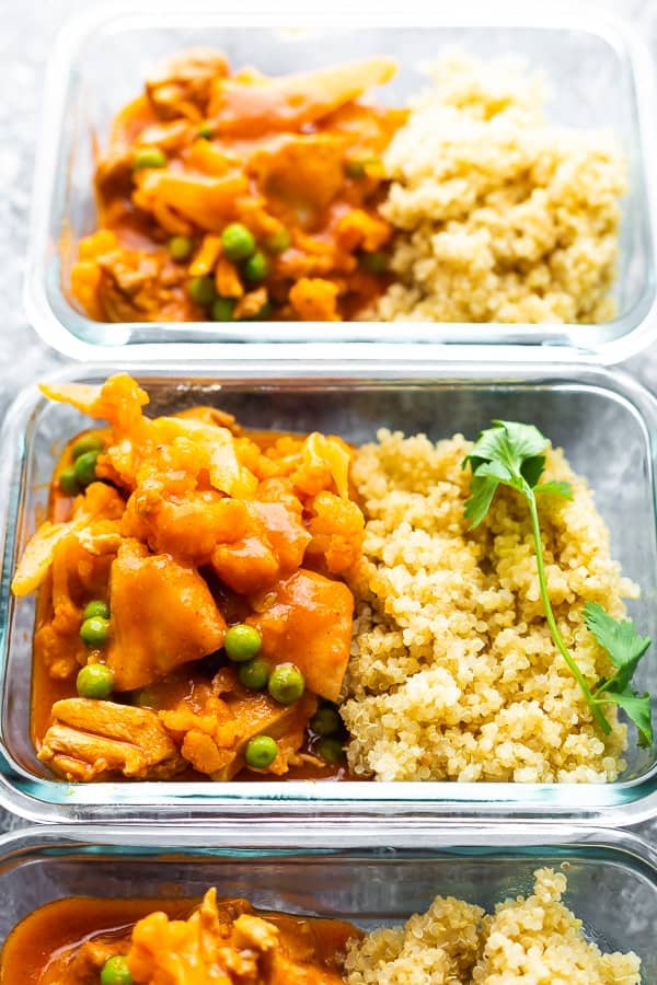 instant pot tikka masala in meal prep containers