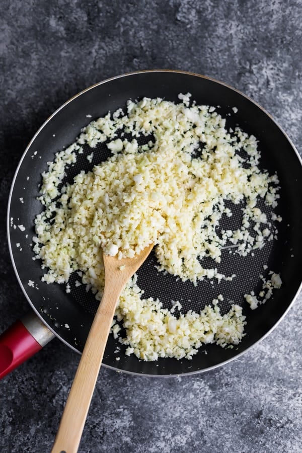 Parmesan Cauliflower Rice in frying pan