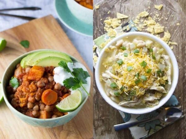 collage. image avec deux idées de recettes de chili en mijoteuse
