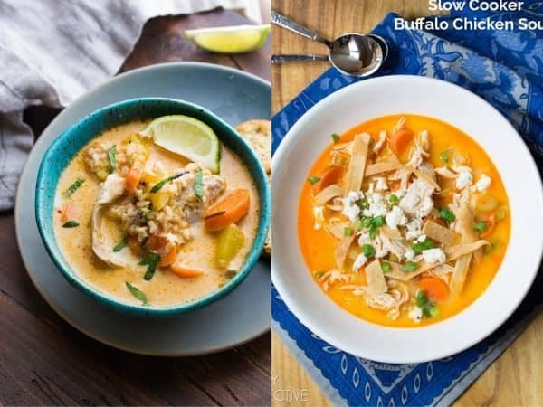 image de collage avec deux recettes de soupe à cuisson lente cooker soup recipe