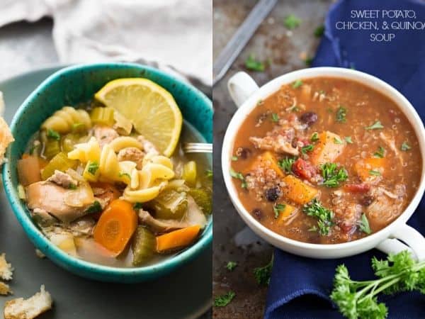 imagen collage con dos recetas de sopa de olla lenta