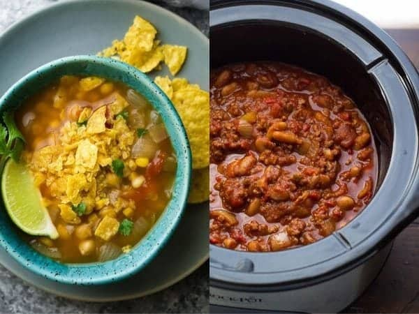 クロックポット冷凍庫の食事のコラージュ画像