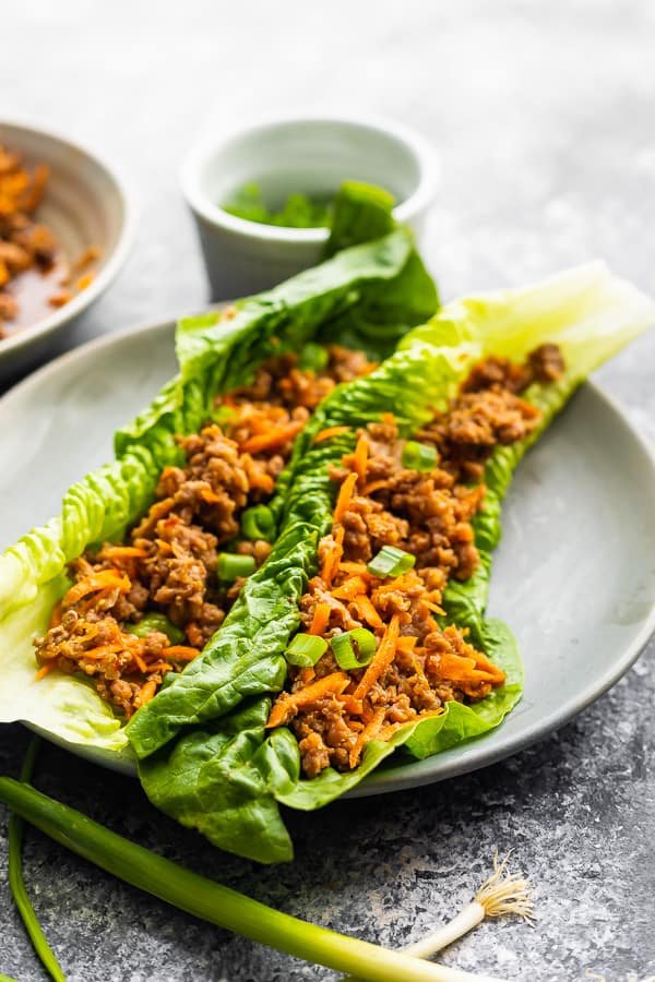 ground turkey instant pot lettuce wraps on plate