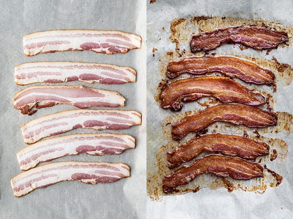 before and after of baked bacon