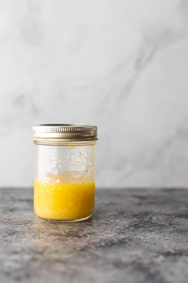 mason jar with white wine vinaigrette