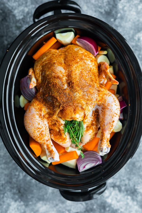 Crockpot Whole Chicken - Easy Whole Chicken with Vegetables and Gravy!