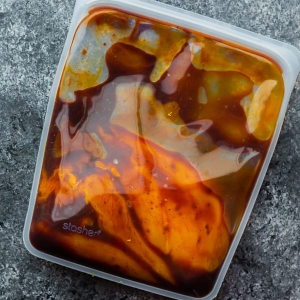 bbq chicken ingredients in silicone bag before cooking