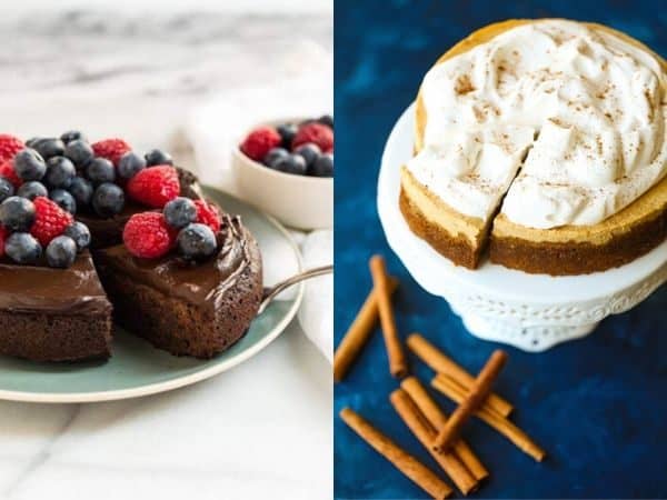 collage image with Instant Pot Thanksgiving desserts & drinks